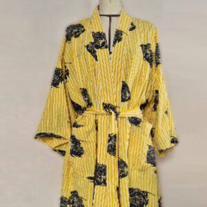 cotton robe kimono fish print striped